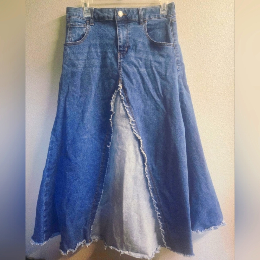 Cato Frayed Panel Denim Skirt